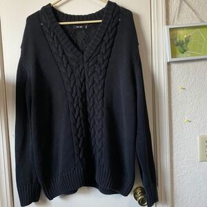 Saint Sofia Grunge Cable Knit V‎ Neck Sweater Black Medium Cotton Blend